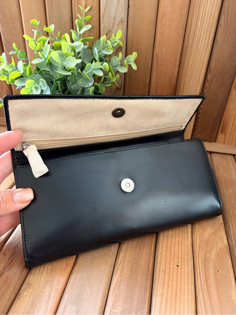 Black Patent Leather and Beige Suede Jewelry Roll Travel Organizer, Red Envelope